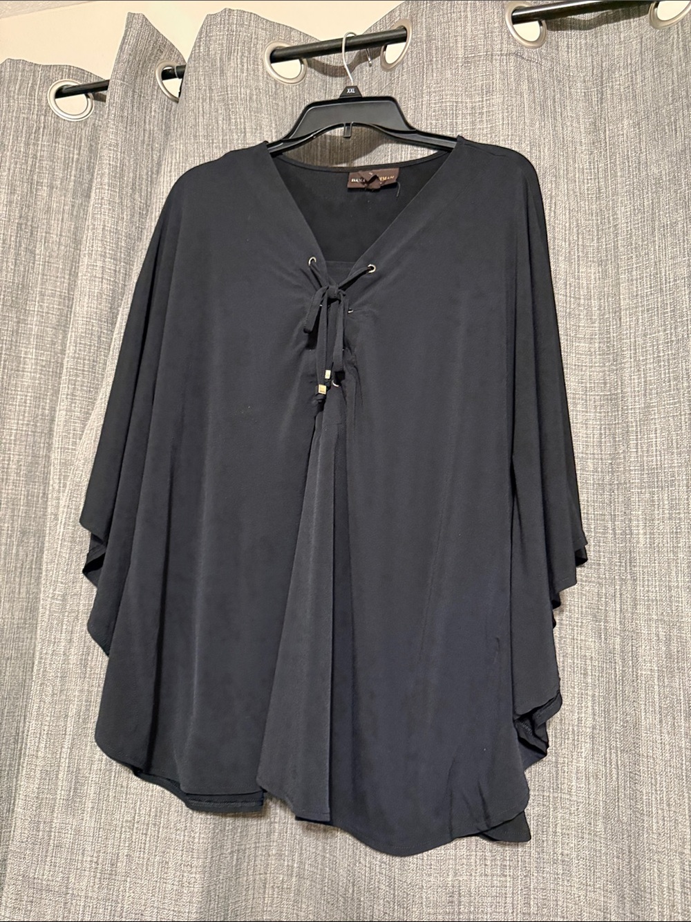 Dana Buchman Black V-Neck Lace-Up Blouse
